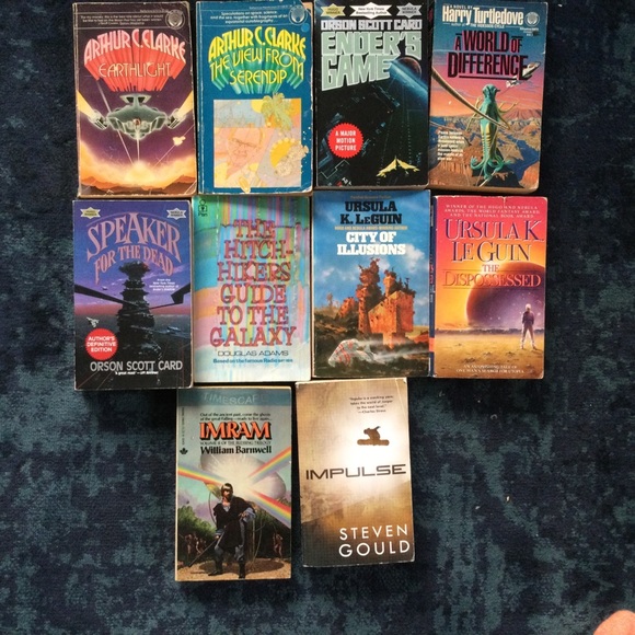 Large Lot of  10 Science Fiction Paperbacks TurtleDove Clarke LeGuin Scott Card - Picture 1 of 4